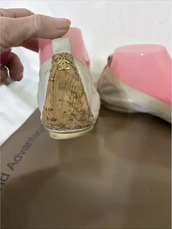 Chanel Lamskin Ballet Interlocking CC Logo Cork Toe Flats 39 Beautiful - Picture 4 of 12